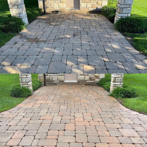 Allée de garage en pavé uni avec scellant